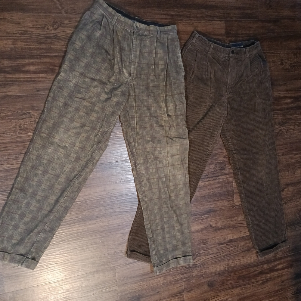 2 pairs Tan Corduroy Pants with Rustic Texture